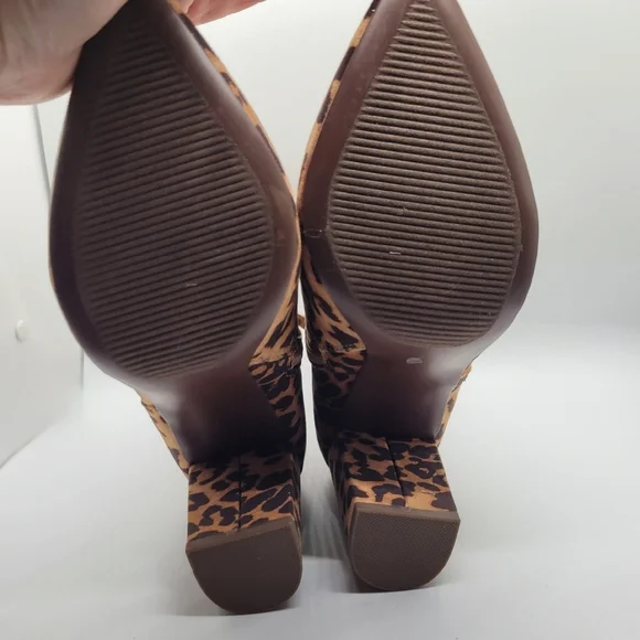 New Tan Leopard Print Olyvia Block Heel Zip Ankle Bootie Sz 7 - Picture 14 of 14